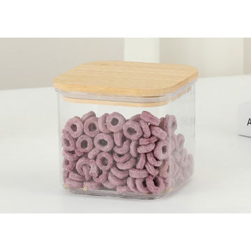 Set 3 cutii de depozitare Alimente Flippy, 0.5 L, cu Capac, 10x10x8 cm, Transparentă-Maro