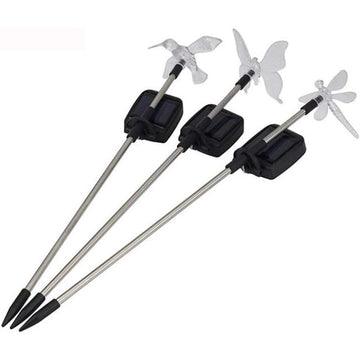 Set 3 x Lampi Solare LED tip pasare-fluture-libelula, Inaltime 43 cm, Multicolor