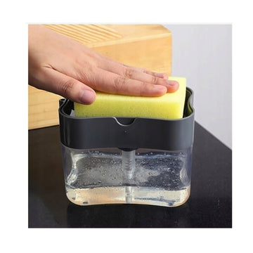 Dozator 2 în 1 Flippy pentru Detergent Lichid și Burete, Suport Burete, Capacitate 380 ml, Negru