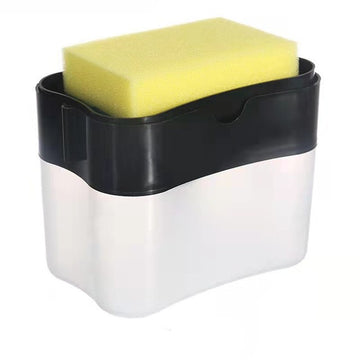 Dozator 2 în 1 Flippy pentru Detergent Lichid și Burete, Suport Burete, Capacitate 380 ml, Negru