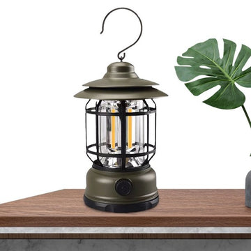 Lampă Portabilă Camping Felinar Vintage cu Cârlig, 21 COB LED, Intensitate Reglabilă, 5W, Flippy, Verde