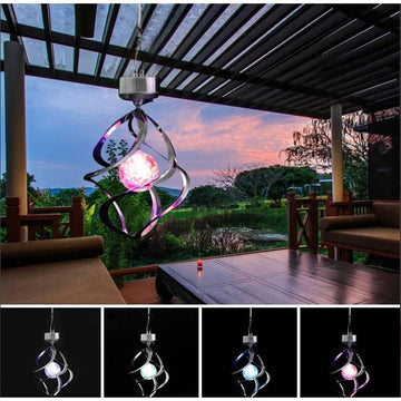 Lampa Solară LED RGB Spirală pentru Grădină/Terasă Flippy, Se Rotește de la Vânt, 35 x 5.5 cm, Rezistență la Apă, 2V, 600 mAh, Multicolor