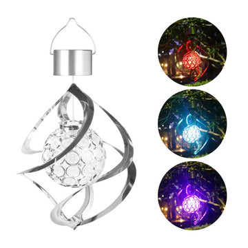 Lampa Solară LED RGB Spirală pentru Grădină/Terasă Flippy, Se Rotește de la Vânt, 35 x 5.5 cm, Rezistență la Apă, Tip Glob de Cristal, 2V, 600 mAh, Multicolor
