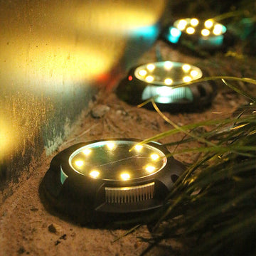 Lampă Solară LED Tip Spot pentru Grădină Flippy, 4 LED-uri Laterale Multicolore și 8 LED-uri Principale Alb Cald, IP65, 11x13.5 cm