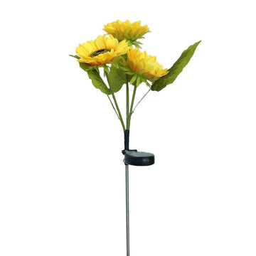 Lampă Solară LED Tip Floarea Soarelui cu 3 Flori, 70 cm, pentru Grădină, Flippy