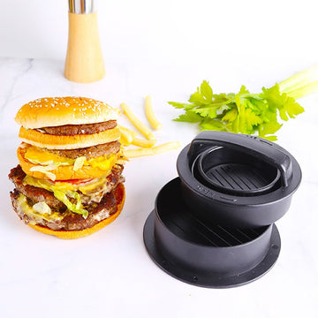 Presa Dubla pentru Hamburgeri 3 în 1, cu Mânere, Ușor de Curățat, 13x13x7 cm, Neagră, Fără Lipire