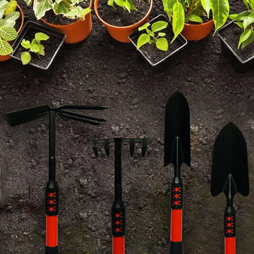 Set 4 Unelte Grădină Flippy cu Mâner Extensibil, Oțel Carbon, Negru