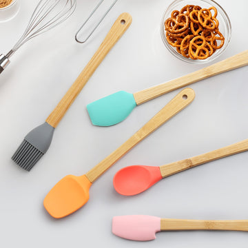 Set 5 Mini Spatule de Silicon Flippy, Pensulă Stejar, Multicolor - Set Ustensile Bucătărie, Design Elegant