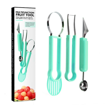 Ustensilă Bucătărie 4 în 1 pentru Tăiat și Decorat Fructe Flippy, Inox și Plastic, Compactă, 28x6.2 cm, Verde