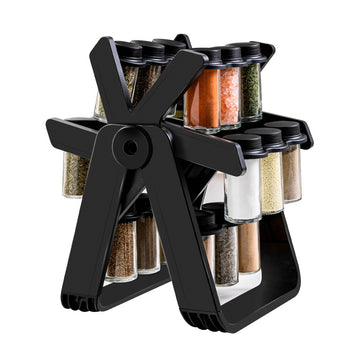 Suport Pentru Condimente Rotativ Flippy, Multifuncțional, Pivotant 360°, Portabil, Usor de Montat, 34x23 cm, ABS/Sticla, Negru